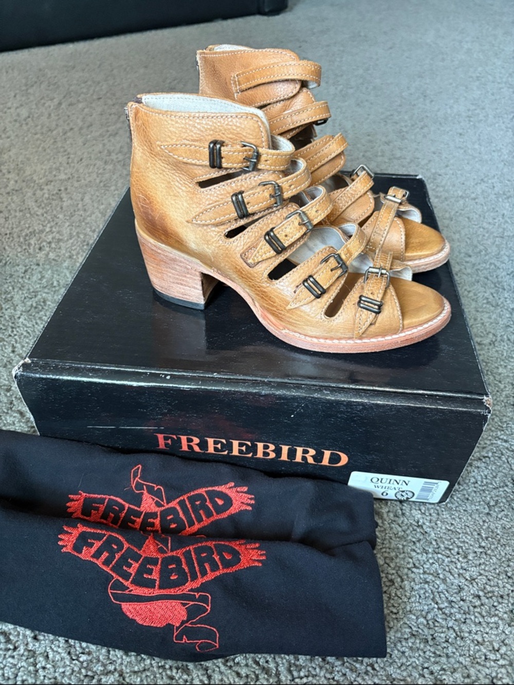 Freebird Quinn Tan/Wheat Adjustable Straps Leather Heeled Boots 6 Sold Out